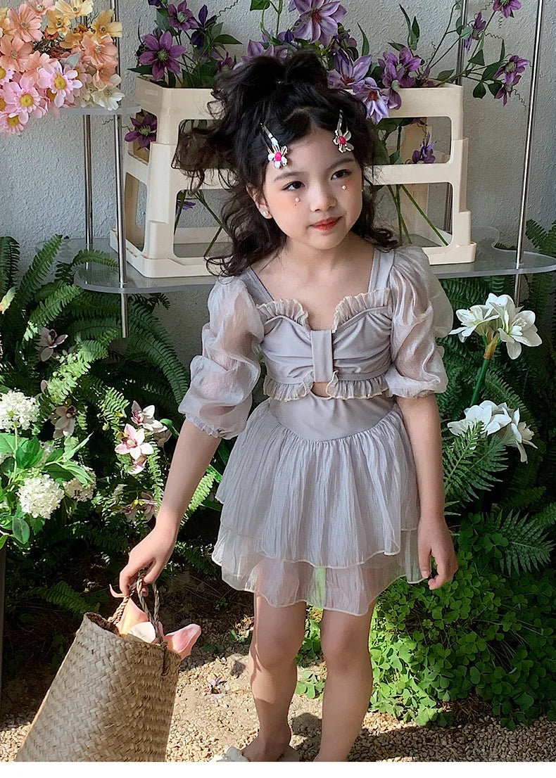 Parent-child Swimsuit Cute Puffed Sleeve Princess Dress One-piece Dress Style Parent-child Swimsuit