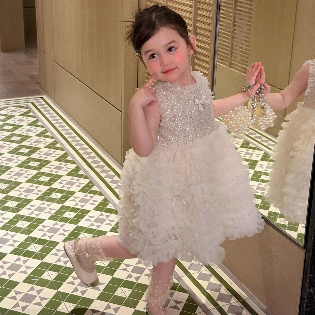 2026 summer new children's clothing sleeveless vest princess skirt sequined cake skirt