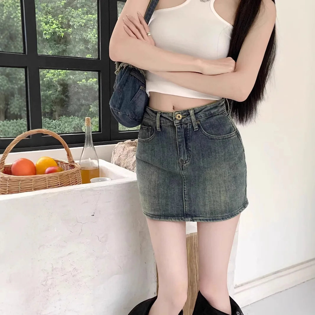 High Waist Denim Mini Skirt Women's Summer 2025 New Style Slimming Sexy Girl Trend Prevent Exposure Wrap around Skirt