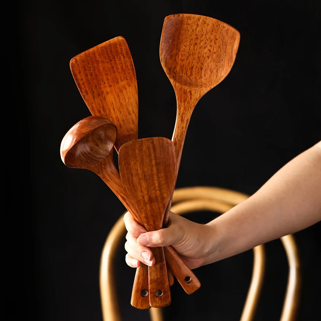 Wooden KitchenCooking Tools 4-piece Set Non Stick Cooking Utensils Durable Wooden Spatula Rice Spoon Spoon Kitchen Utensils