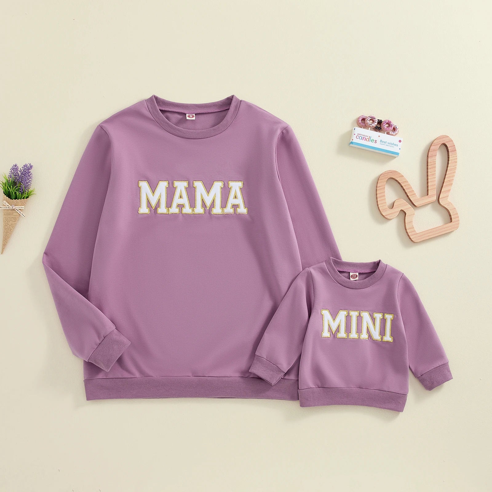 Citgeett Mommy And Me Matching Outfits 0to3Y Letter Embroidered Long Sleeve Pullovers For Fall