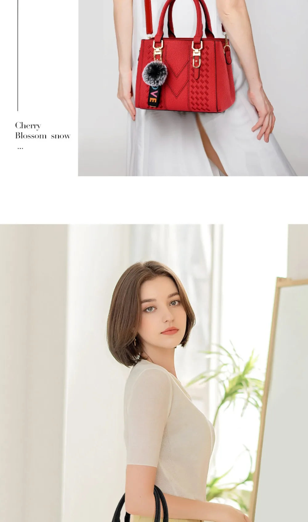 Korea Leather Women Handbag with Keychain Open Pocket Shoulder Bag Large Capacity Casual Messenger Bag Lady