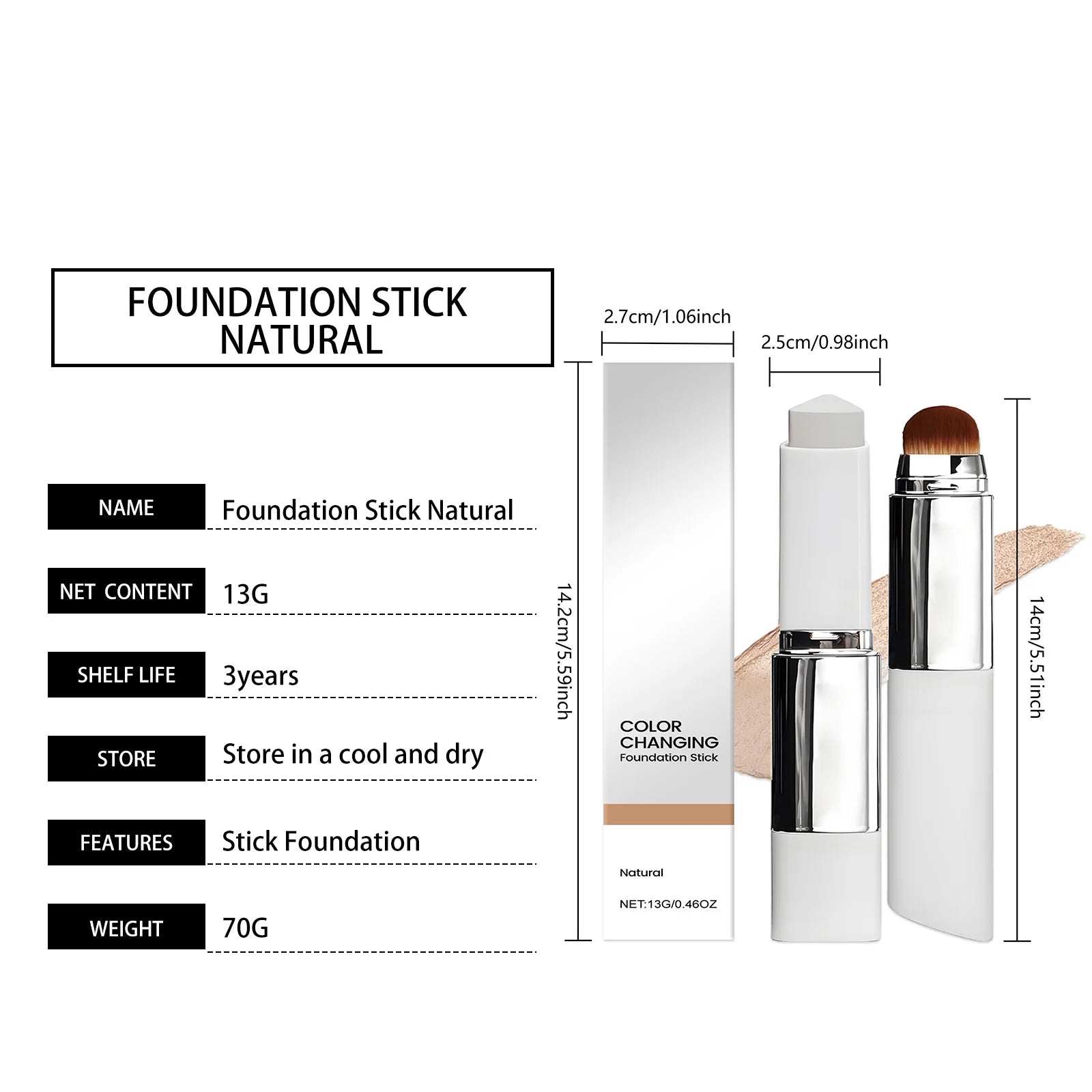 Color Changing Foundation Stick with Makeup Brushes 2 in 1 Lasting Waterproof Matte Finish Lightweight High Coverage Makeup Base