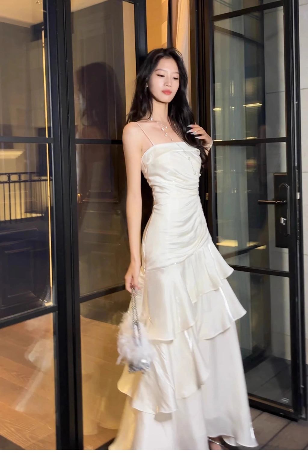 Elegant Women French Spaghetti Strap New Long Dresses Female Slim Chic Party Prom Robe Fashion One Piece Clothing Spring Summer