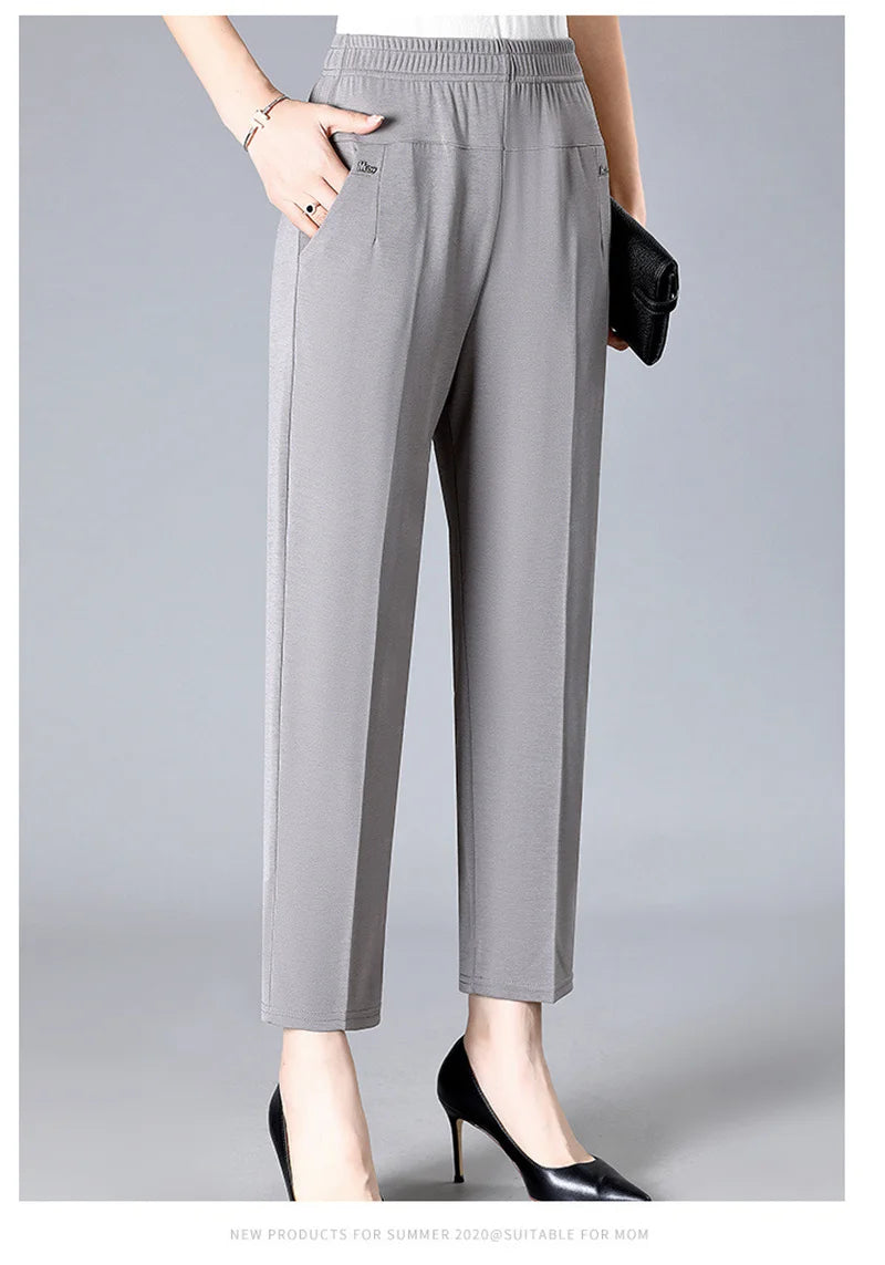 Middle Aged Women'S'S Pants 2026 New Summer Thin High Waiste Elastic Loose Straight Pants Female Casual Trousers 5Xl 6Xl 7Xl 8Xl
