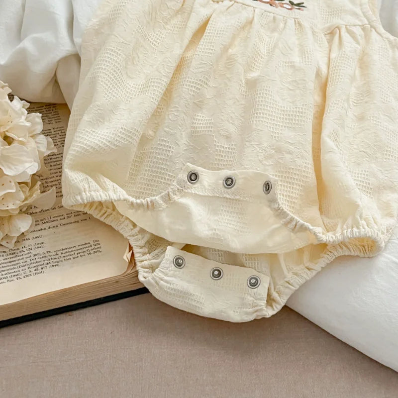 Girls Birthday Party Sisters Outfits Summer Green Apricot Floral Embroidery Sleeveless Bodysuit Vest Dress Baby Clothes H037
