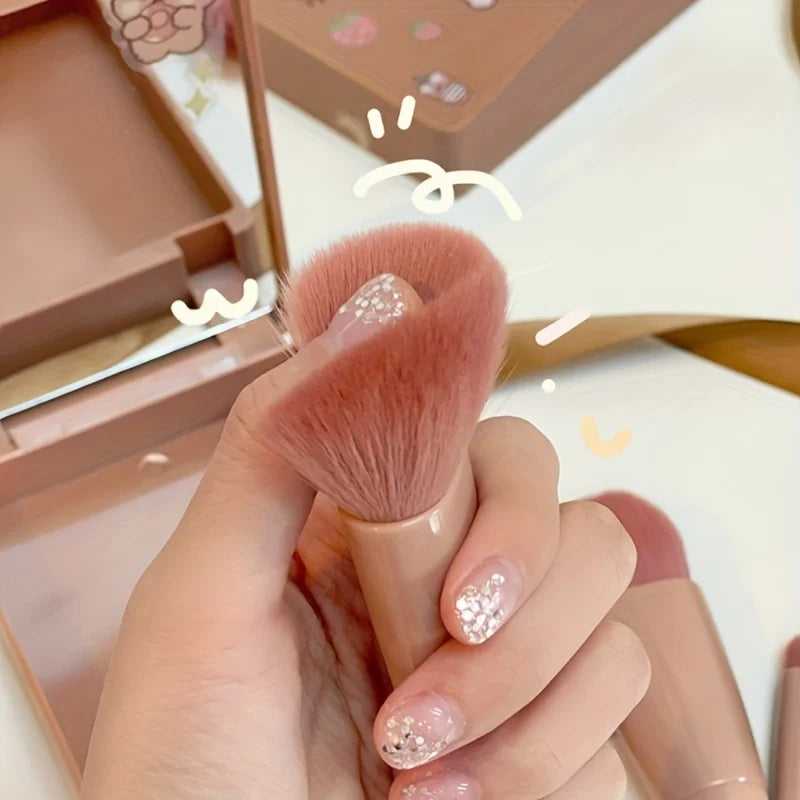 Liplns 5-Piece Portable Makeup Brush Set with Mirror - Travel Kit