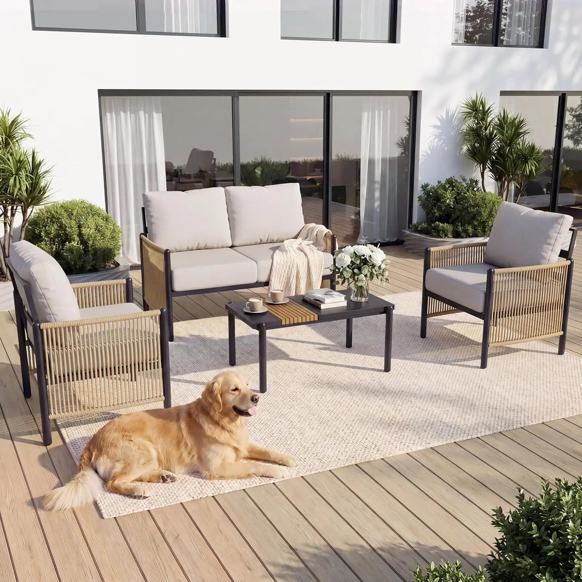 Aluminum Outdoor Patio Furniture Set 4 Seats, Customized