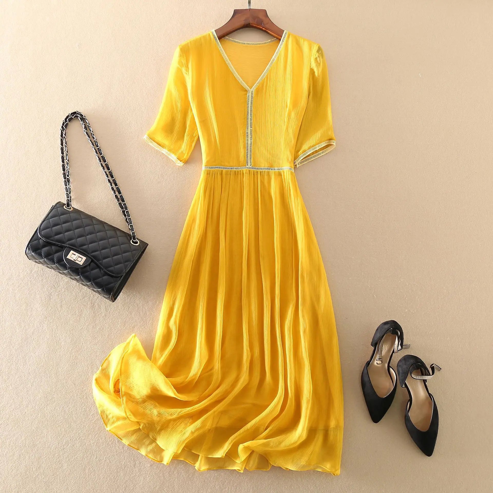 KMETRAM 100% Natural Mulberry Silk Dresses 2025 Woman Summer Elegant V-neck Long Dress Party Frocks Women Clothing Vestidos