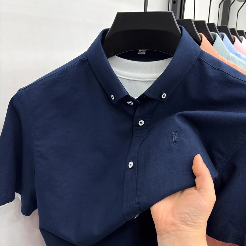 Men's Pure Cotton Short Sleeve Shirt - Casual Business Turn-Down