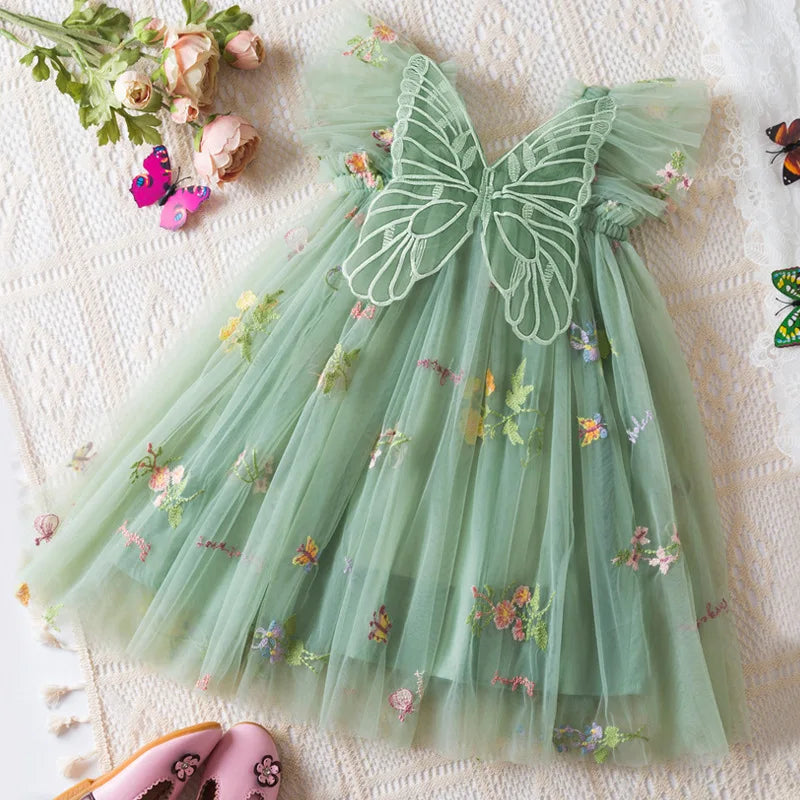 2026 All New Summer Tulle Toddler Girls Princess Dress 3D Butterfly Floral Embroidery Puff Skirt Girl's Party Gift Dress