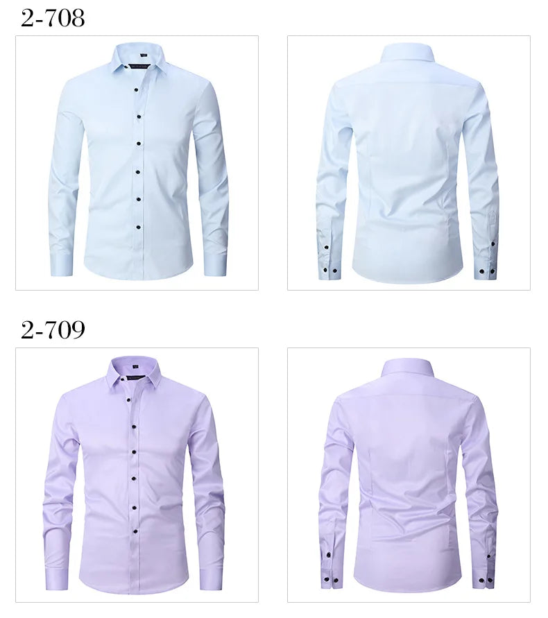 Men's Long Sleeved Slim Fit Elastic Shirt and Non Ironing Black Shirt Men's Solid Color Versatile Business Inch Men's Clothing