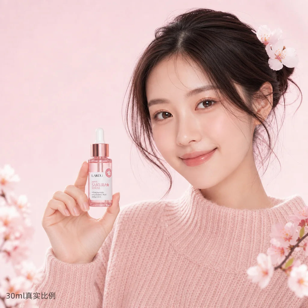 Sakura Serum Niacinamide Hyaluronic Acid Vitamin C Brightening Hydrating Moisturizing Glow Boost Daily Facial Skin Care Essence