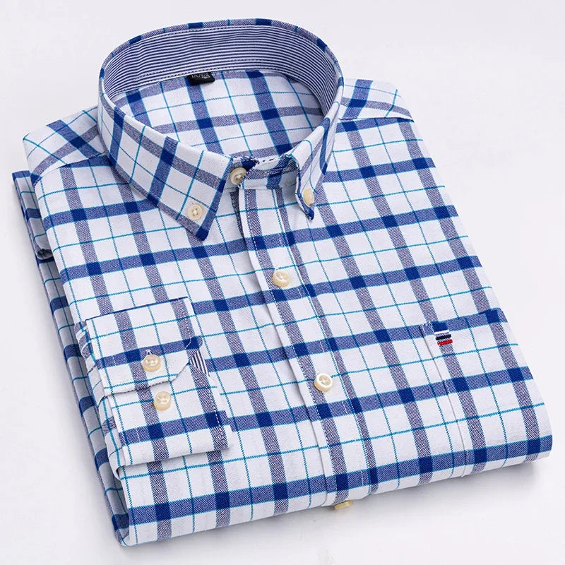 Pure Cotton Oxford Mens Shirt Long Sleeve Casual Plain Solid Regular Fit Classic Dress Shirt For Men
