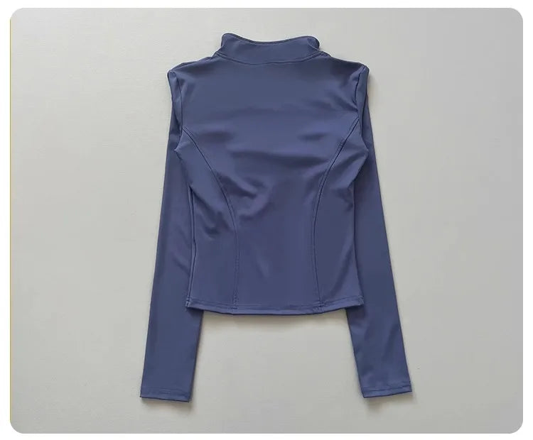 Women's Workout Jacket Stretch Fitted Zip Front Long Sleeve Running Yoga Slimming Waist-Cinching Stand Collar Quick-Dry Sportswe