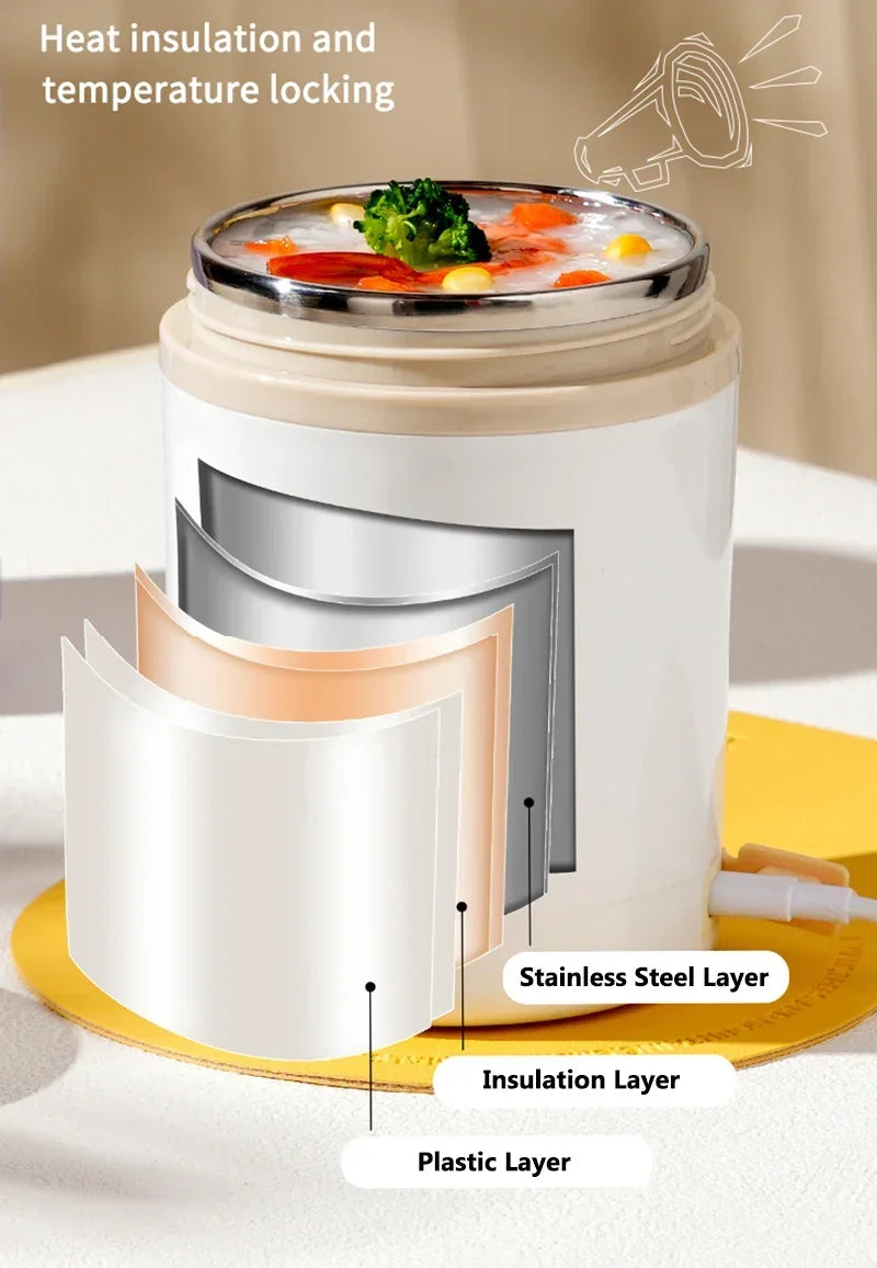 Fiambrera Eléctrica Calefactable USB de 600ML, Portátil para Picnic, Calentador de Leche y Alimentos, Contenedor Calentador de Alimentos de Acero Inoxidable 5V 12V 24V