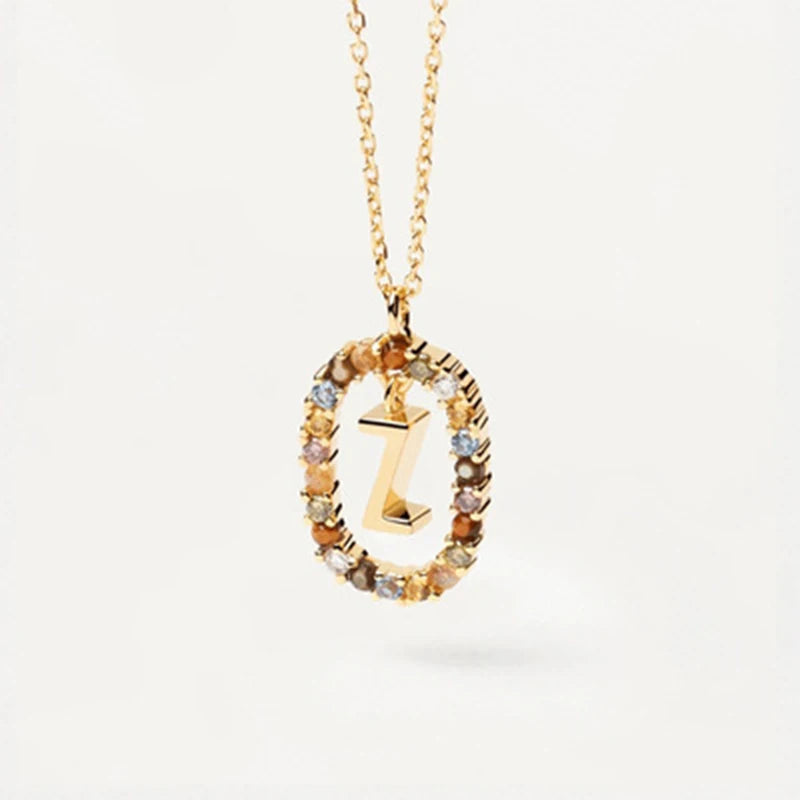 New 925 Sterling Silver Gold Letters A - Z Initial Necklace Zirconia Letter Pendant Long Chain Say My Name Fine Jewelry