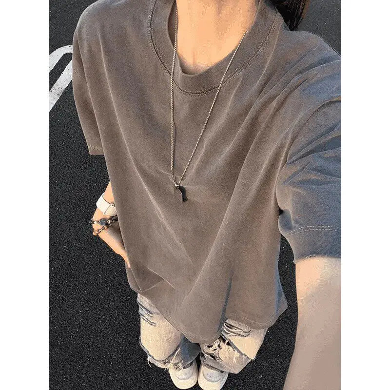 Men's Vintage Washed Blue T-Shirt Short Sleeve Oversized Casual