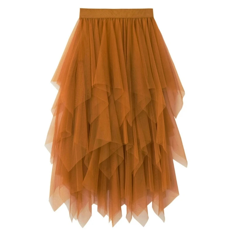 Solid Color A-Line Tulle Skirts for Women Girls Mesh Layered Skirt Summer High Elastic Waist Party Skirt Beach Club Fairy Skirts