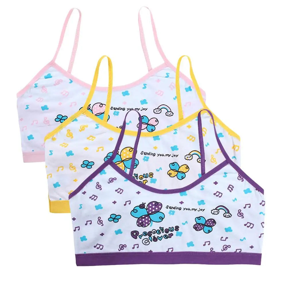 3pcs Teenage Girls Training Bras Cotton Floral Camisole Undershirts