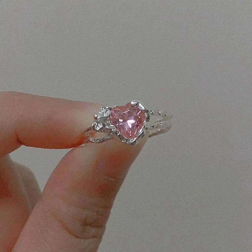 New Y2K Purple Crystal Irregular Heart Rings for Women Kpop Creative Heart Geometric Open Ring Punk Vintage Fashion Jewely Gifts