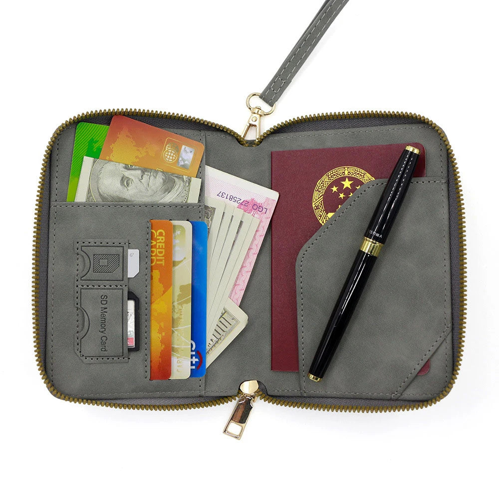 Customized name RFID anti-magnetic passport case with zipper for travel passport holder, multi-functional document storage bag