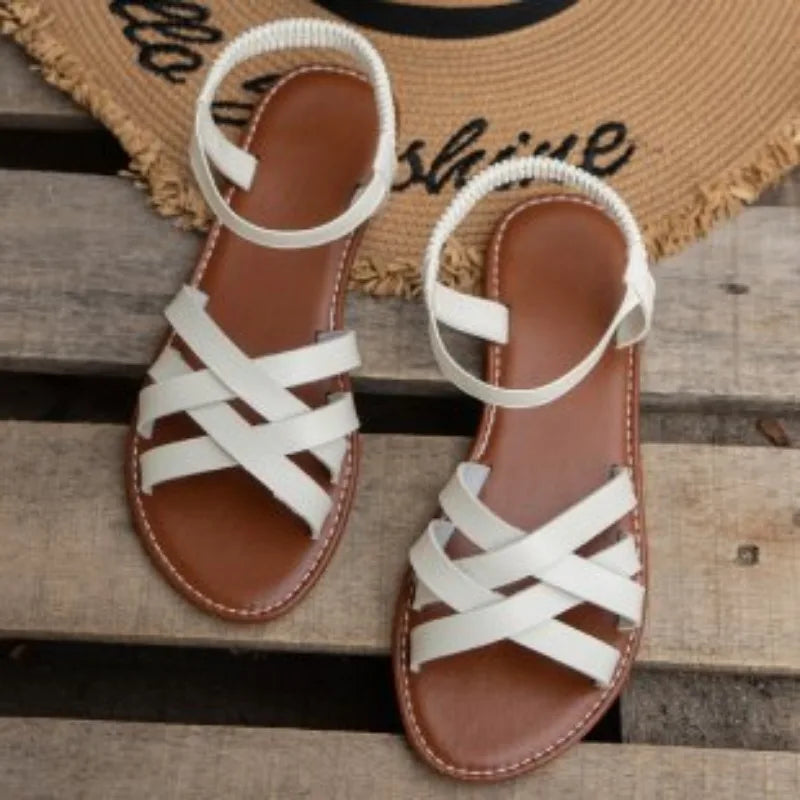 LEDP Women's Flat Sandals - Open Toe Casual Cross Strap Beach Shoes
