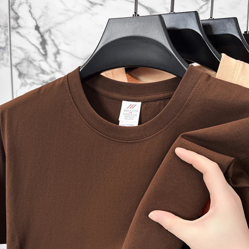 Men's Pure Cotton Casual T-Shirt - Short Sleeve Round Neck Solid Top