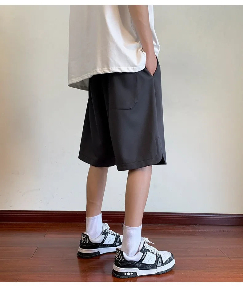 Men's Summer Ice Silk Thin Breathable Straight Leg Pants Five-Quarter Casual Shorts Polyester Fabric Comfortable Lightweight