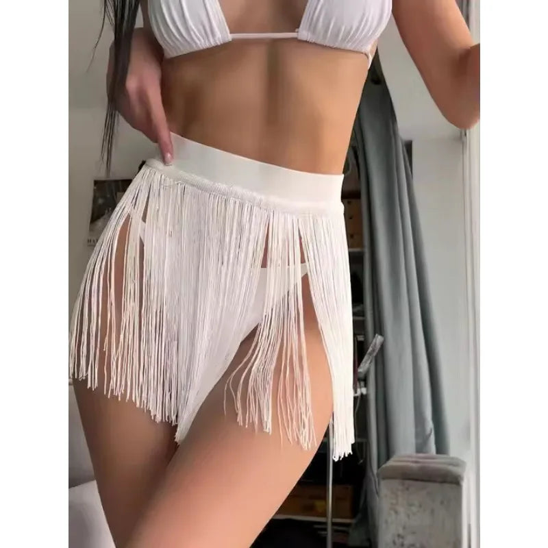 Women's Fringed Mini Beach Skirt – Slim Fit Swimsuit Cover-Up for Resort & Pool