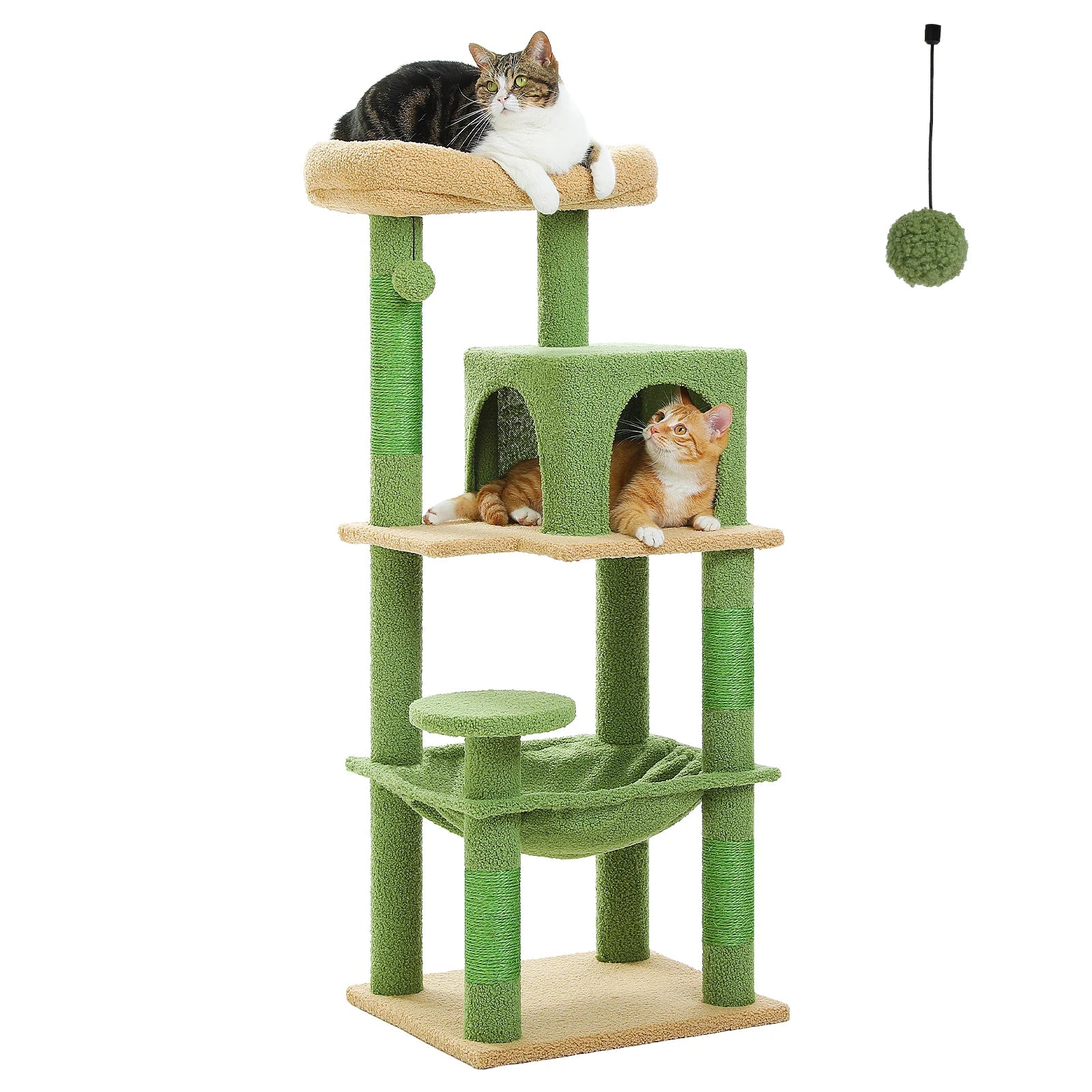 Cactus Cat Tree Tower for Large Cats with Metal Plush Big Hammock for Indoor Cats with 2 Door Condo House with Large Top Perch