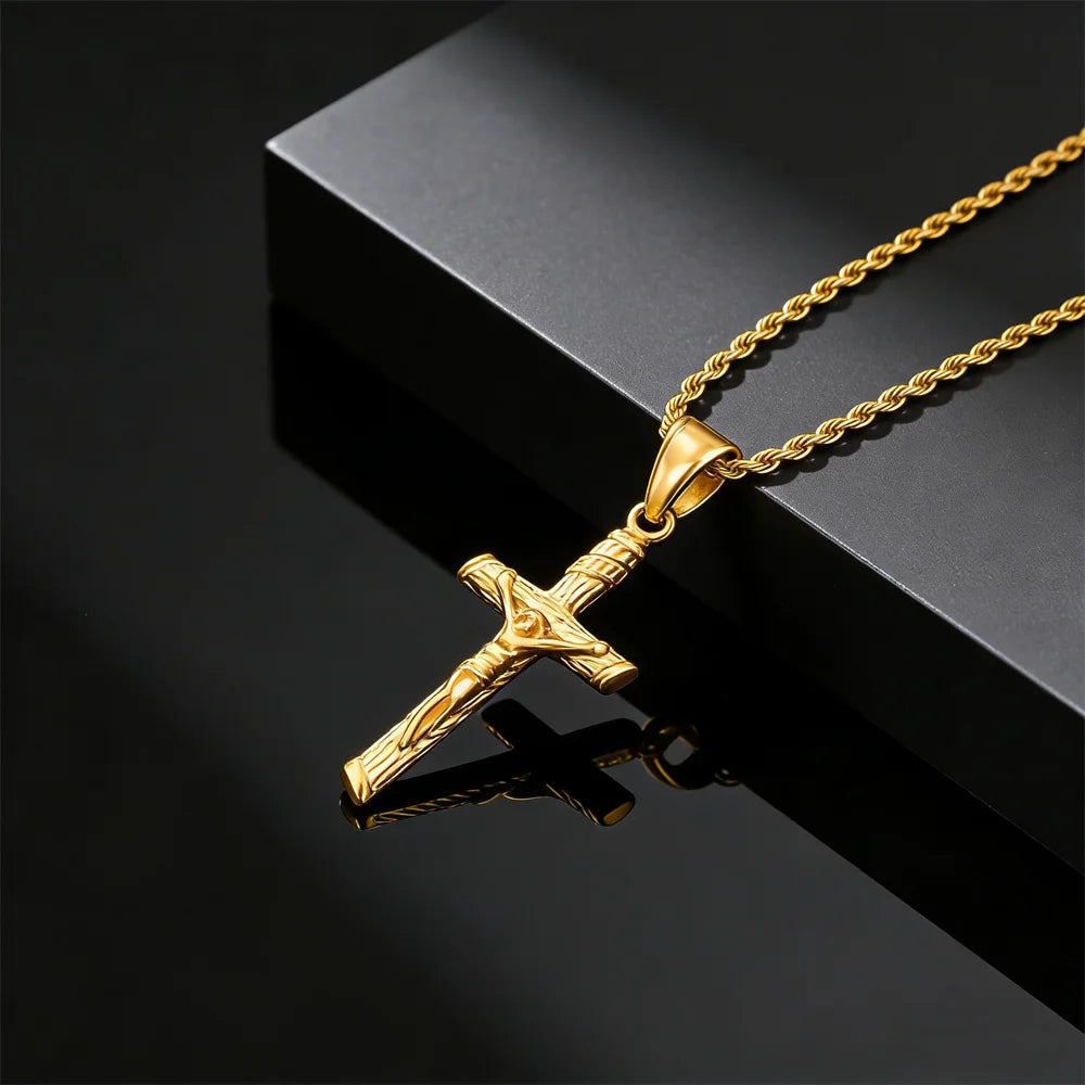 Stainless Steel Cross Necklace For Men, Christian Jesus Pendant Necklace, Catholicism Religious Faith Jewelry Easter Gifts