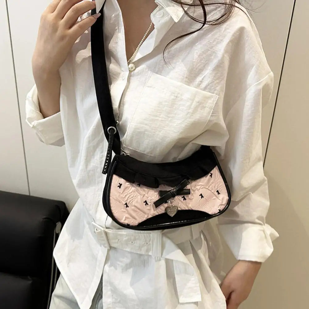 Fashion Grid Women Bag Lace Ribbon Stretchable Shoulder Strap Single Shoulder Underarm Bag Daily Commuting Student Handbag