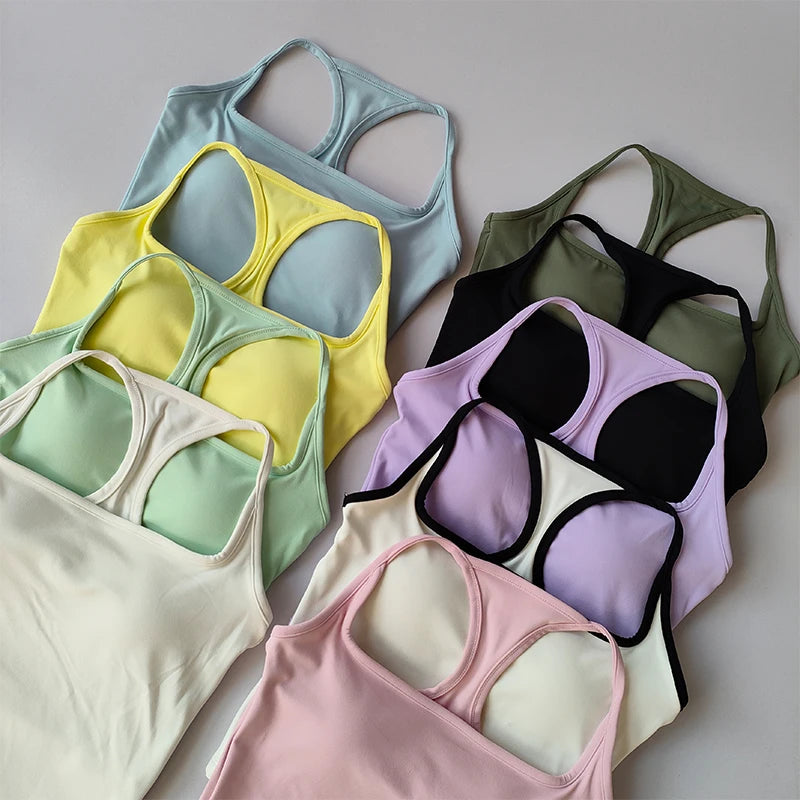Sports and Fitness Vest with Chest Pad Summer Shockproof Beauty Back Nude Feeling Suit Pilates Training Yoga Top Yoga Clothing