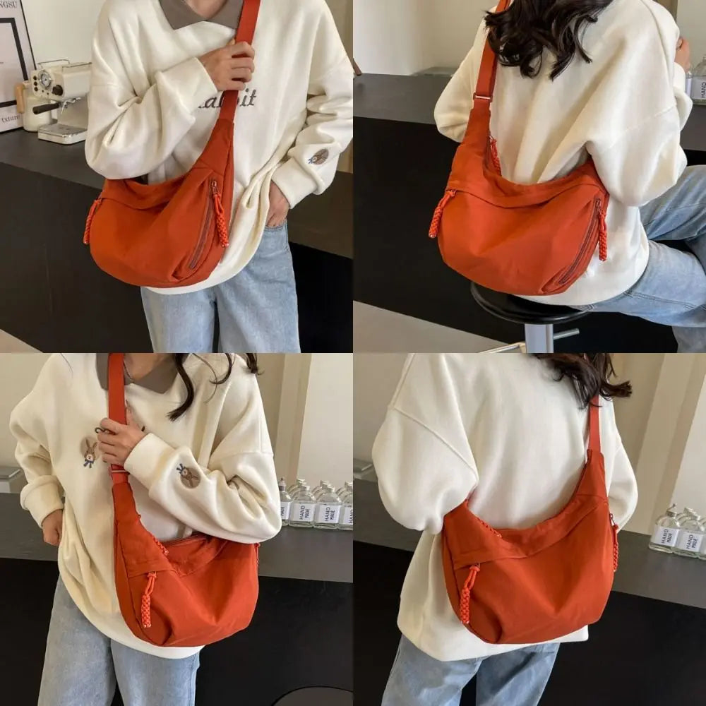 Nylon Crossbody Bags Large Capacity Korean Simplified Shoulder Bag Lightweight Solid Color Dumpling Bag Travel Sports Hobos Bag