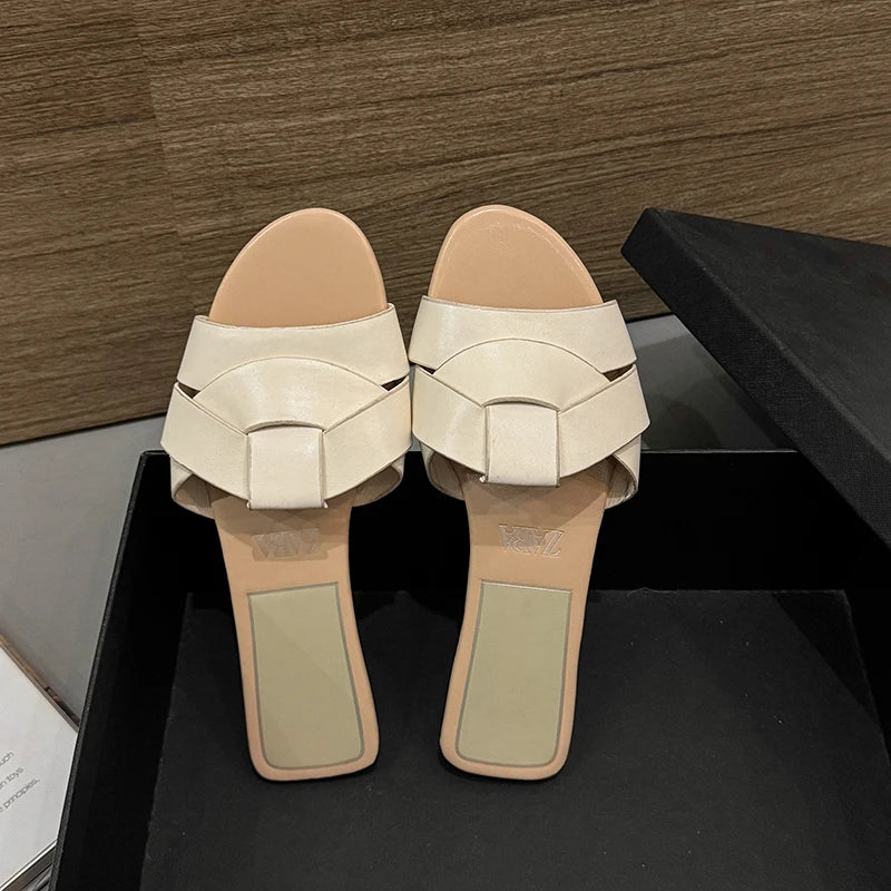 NAZSQ Women's Open Toe Flat Slides - Casual Summer Sandals