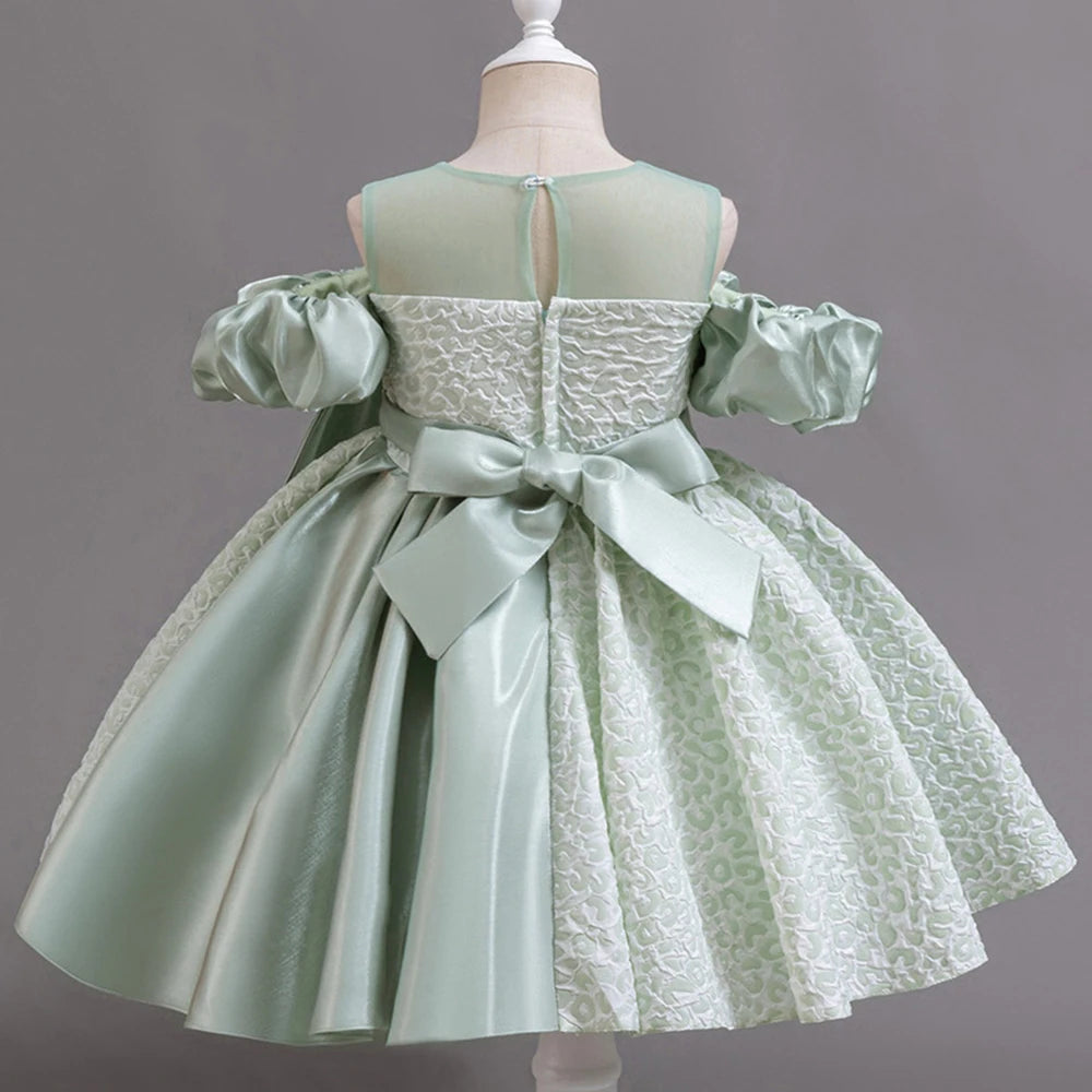 HETISO Vintage Dots Baby Dresses Design Sleeve Girl Kid's Dress Pearl Irregular Bowknot Gowns Frocks for Girls 1-6 Years