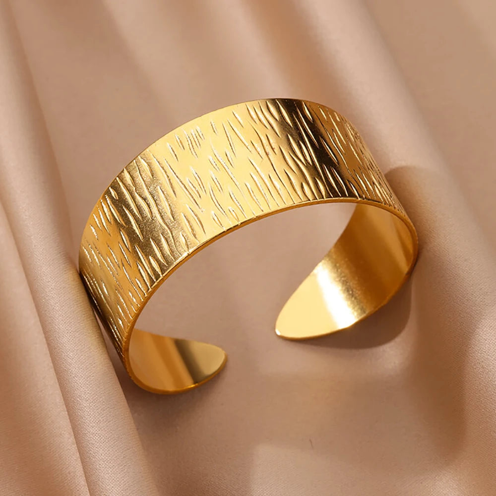 Stainless Steel Wide Bangles For Women'S Luxury Gold Color Chunky Flower Cuff Bangle Bracelet Femme Vintage Wedding Jewelry Gifts