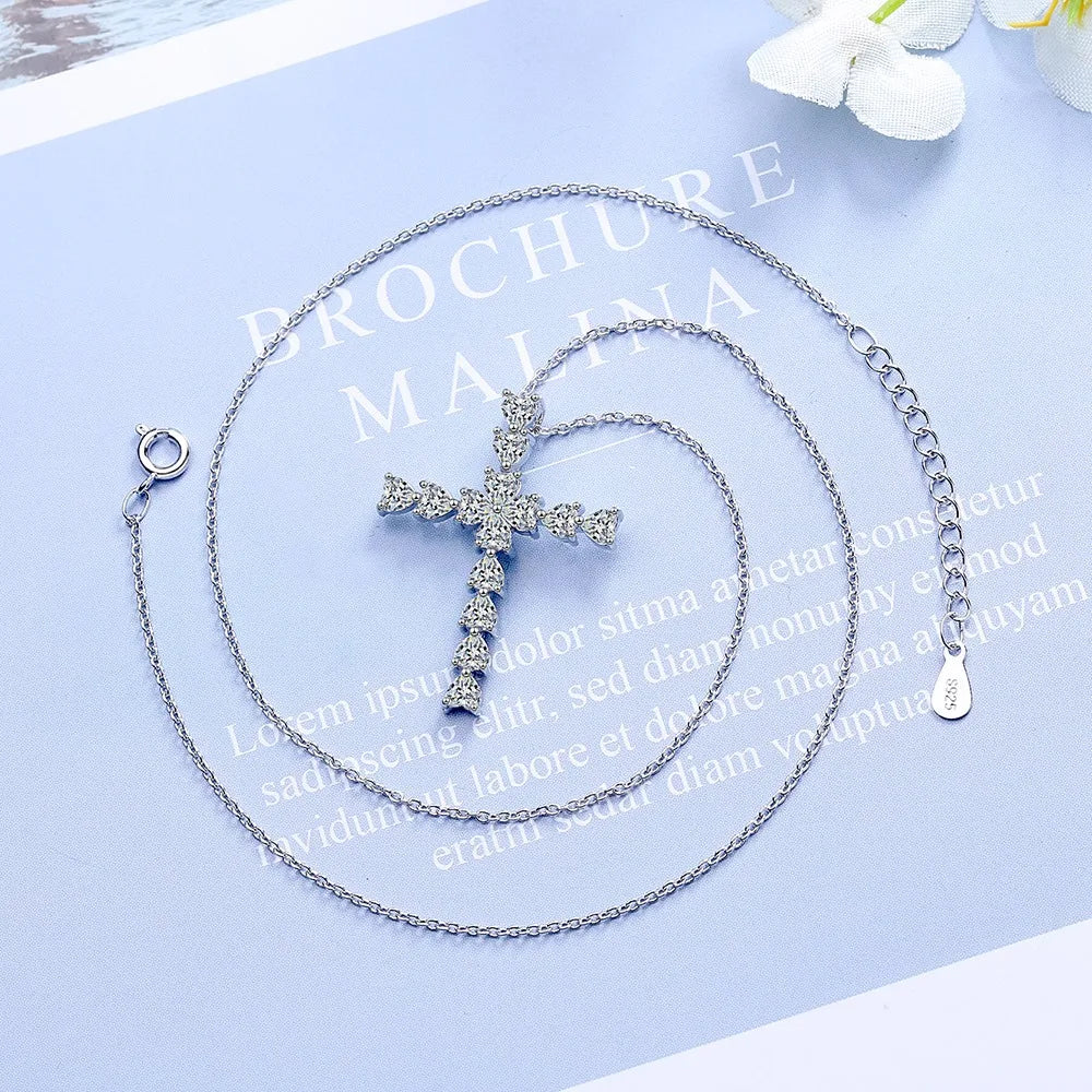 925 Sterling Silver 5A Zircon Cross Pendant Necklace for Women