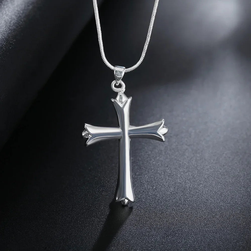 925 Sterling Silver Classic Cross Pendant Necklace For Women'S Man Luxury Fashion Wedding Accessories Jewelry Christmas