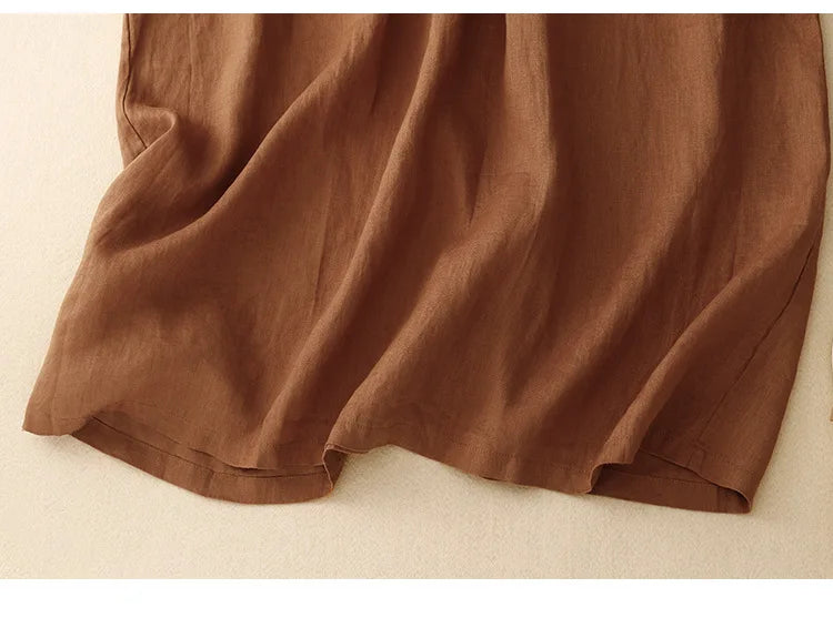 Korean Style Summer Fashion Solid Color Simple Basic Cotton Linen Dress for Women Good Quality Half Sleeve Elegant Frock Female