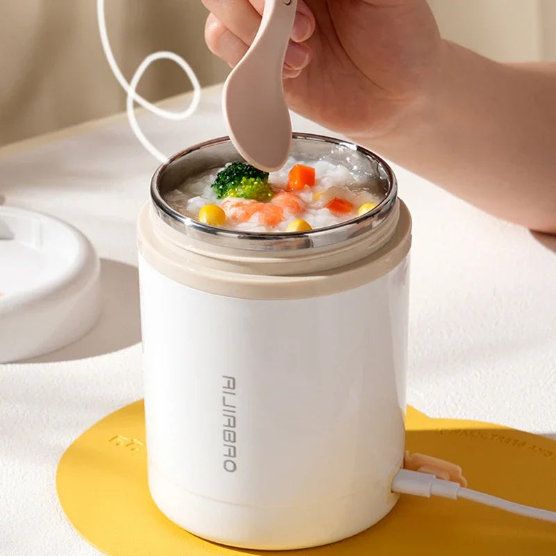 Fiambrera Eléctrica Calefactable USB de 600ML, Portátil para Picnic, Calentador de Leche y Alimentos, Contenedor Calentador de Alimentos de Acero Inoxidable 5V 12V 24V