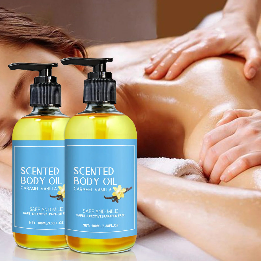 Stress Relief Body Oil with Vanilla - Deeply Moisturizes & Soothes Muscles, Herbal Formula for Relaxing Bath & Massage.