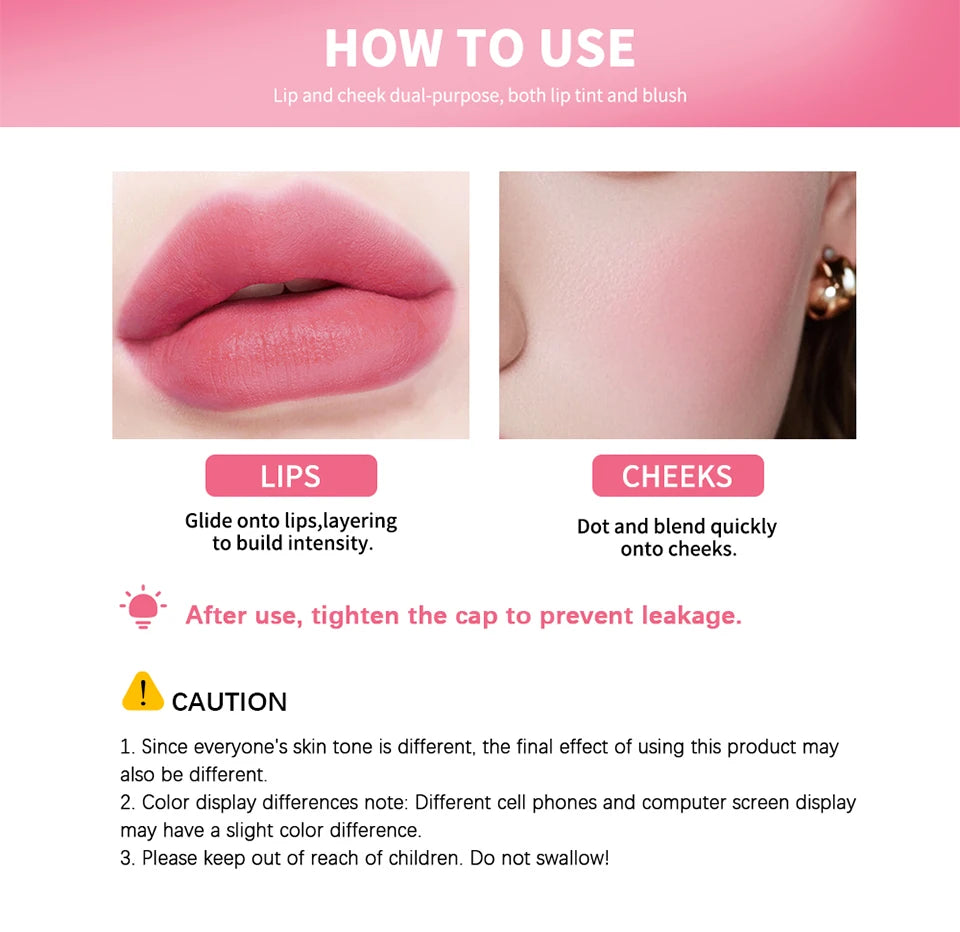Fruity Water Lip Tint Gloss 4 Color Moisturizing Lip Glaze Long Lasting Lip Ink Face Lip Dual Purpose Liquid Lipstick Cosmetic M