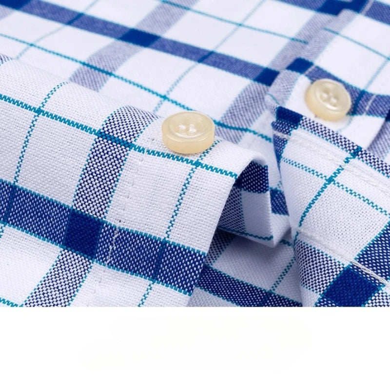 7XL Classic Men's Short Sleeve Shirt 100% Oxford Cotton Casual Plaid Stripe Shirt Business Men's Shirts Short Sleeve Large Size