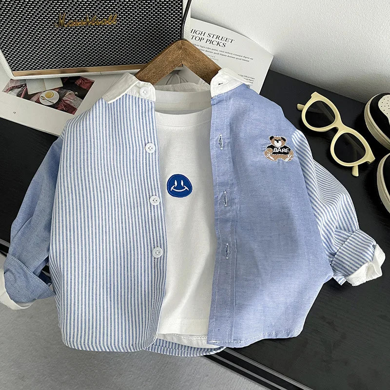 Ienens Kids Plaid Long Sleeve Shirt - Cotton Blend, Unisex