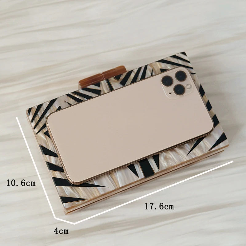 New Trendy Handbag Fashion Women Bag Brown Striped Acrylic Luxury Party Evening Bag Woman Cute Wedding Box Vintage Clutch Purse