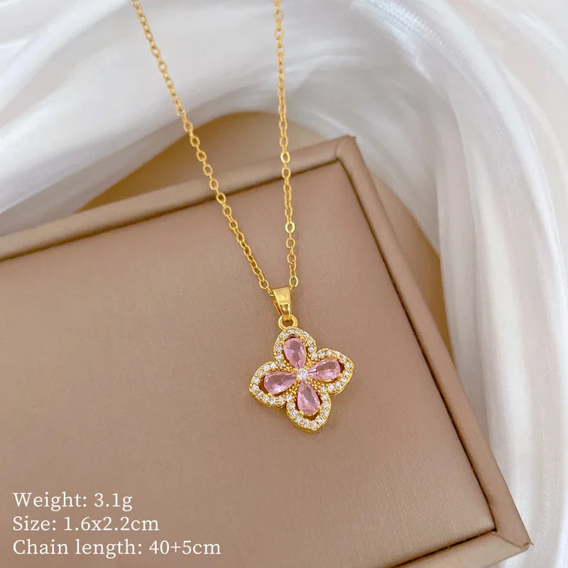Full Zircon Cross Necklace For Women'S Gold Color Anti-Tarnish Titanium Steel Jewelry