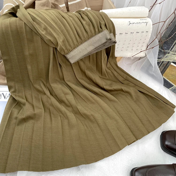 2026 Elegant High Waist Pleated Skirt for Women Mid-long Midi Skirt Female High Quality Black Saia