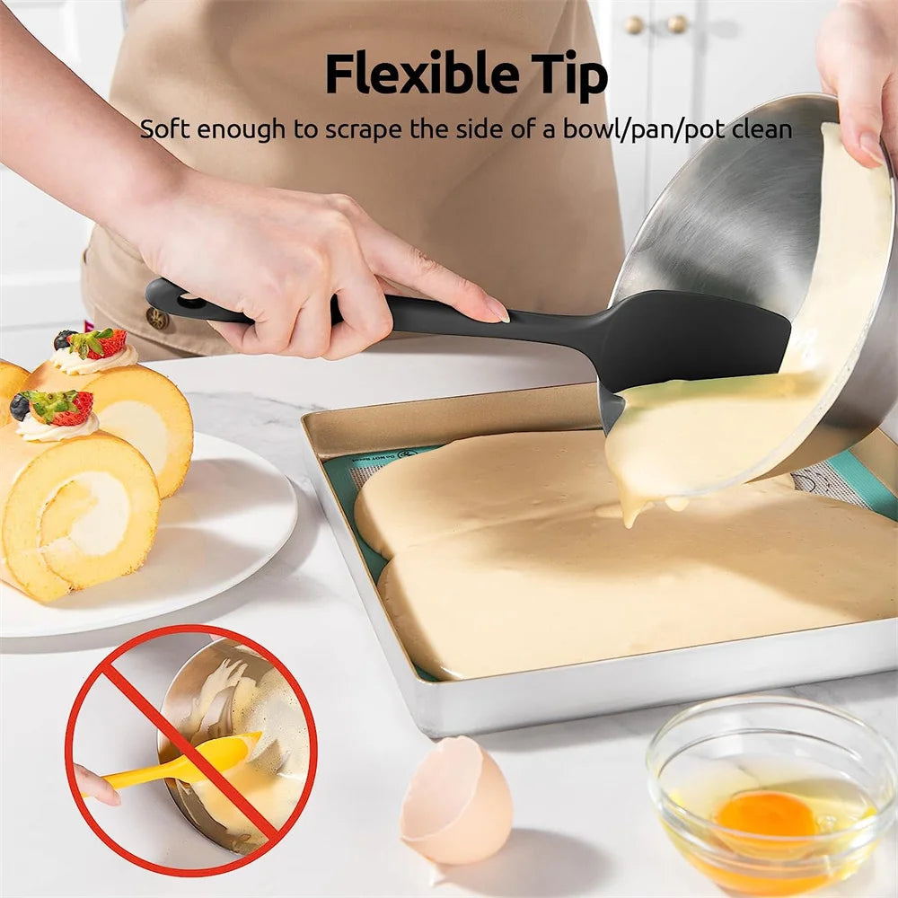 Juego de espátulas de silicona para cocina, espátula de silicona flexible de alta resistencia al calor de 315 °C con mango antideslizante para cocinar, mezclar, hornear, servir y revolver